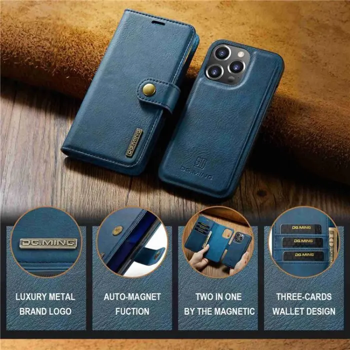 DG.MING - DG.MING iPhone 15 Pro Max Plånboksfodral Äkta Läder 2in1 - Blå