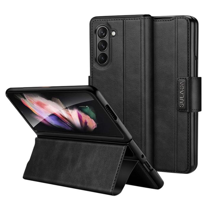 SULADA - SULADA Mobilskal till Galaxy Z Fold5 5G PU Läder Stöd Svart