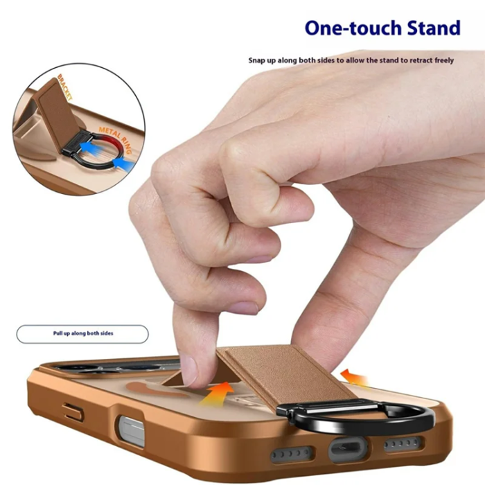 A-One Brand - iPhone 17 Pro Mobilskal Magsafe Metal D-Ring Kickstand - Khaki