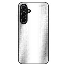 OEM - Mobilskal f&ouml;r Samsung Galaxy S26 Kolfibertextur Tempererat glas + TPU - Vit