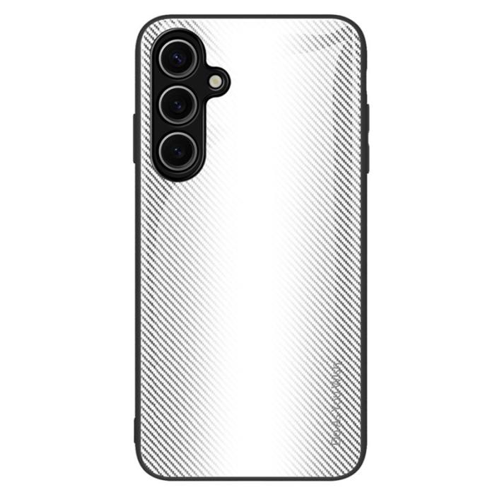 OEM - Mobilskal för Samsung Galaxy S26 Kolfibertextur Tempererat glas + TPU - Vit