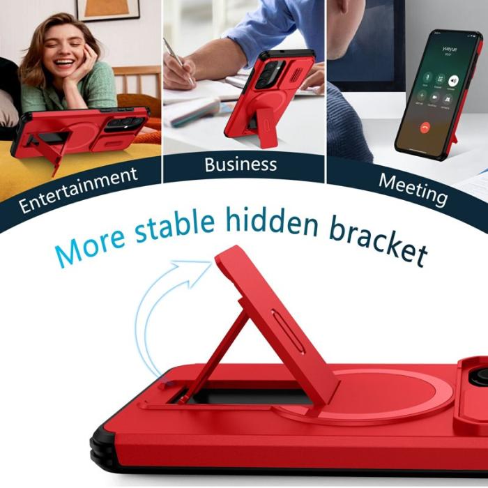 OEM - Mobilskal för Samsung Galaxy S26 Plus Magnetiskt Kickstand PC + TPU - Röd