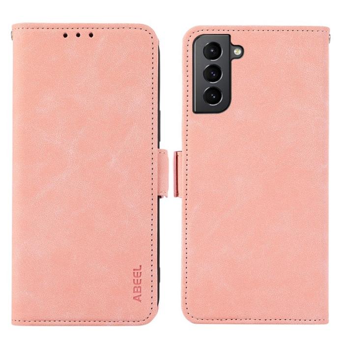 ABEEL - ABEEL Samsung Galaxy S21 Plånboksfodral Konstläder RFID-Skydd - Rosa