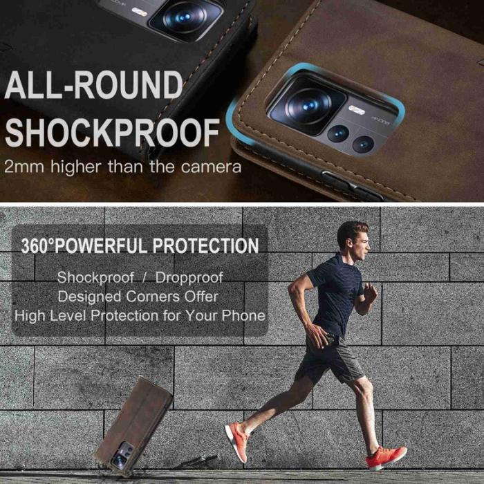 Caseme - CASEME 013 Series Xiaomi 12T 5G Plånboksfodral Konstläder Brun
