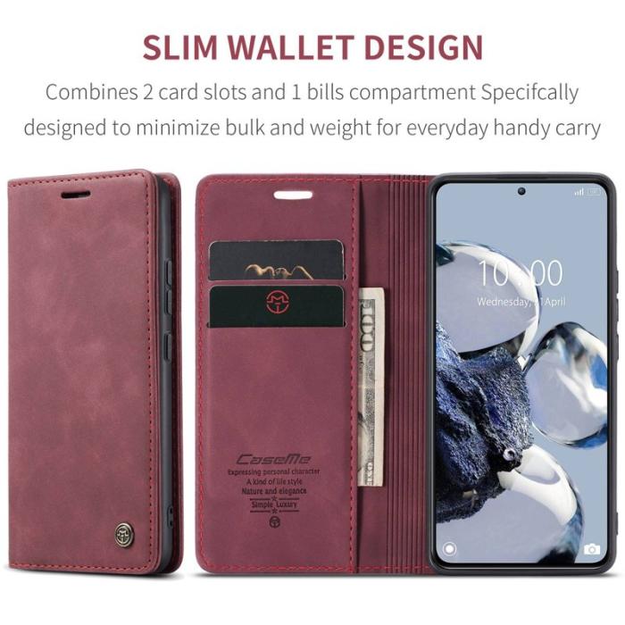 Caseme - CASEME 013 Series Xiaomi 12T 5G Plånboksfodral Konstläder Röd