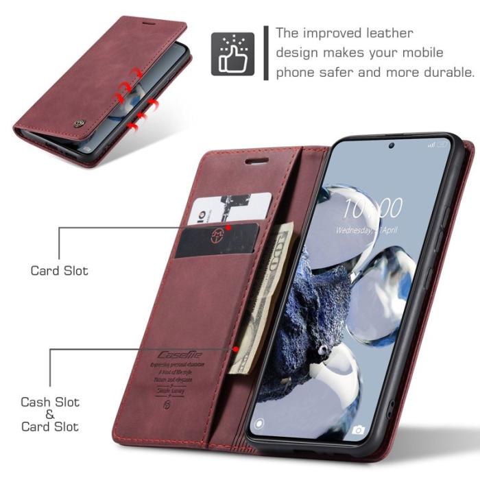 Caseme - CASEME 013 Series Xiaomi 12T 5G Plånboksfodral Konstläder Röd