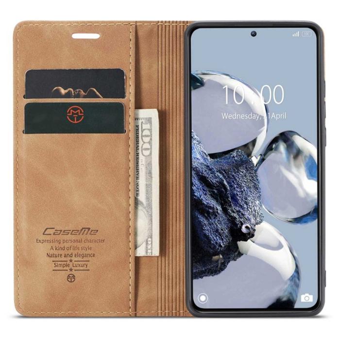 Caseme - CASEME 013 Series Xiaomi 12T Pro 5G Plånboksfodral Konstläder Brun
