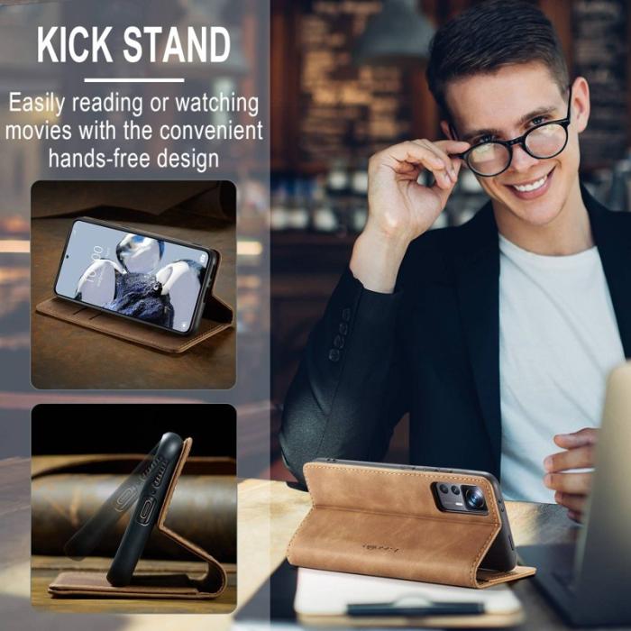 Caseme - CASEME 013 Series Xiaomi 12T Pro 5G Plånboksfodral Konstläder Brun