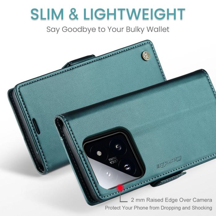 Caseme - CASEME 023 Xiaomi 14 Plånboksfodral Konstläder RFID Grön