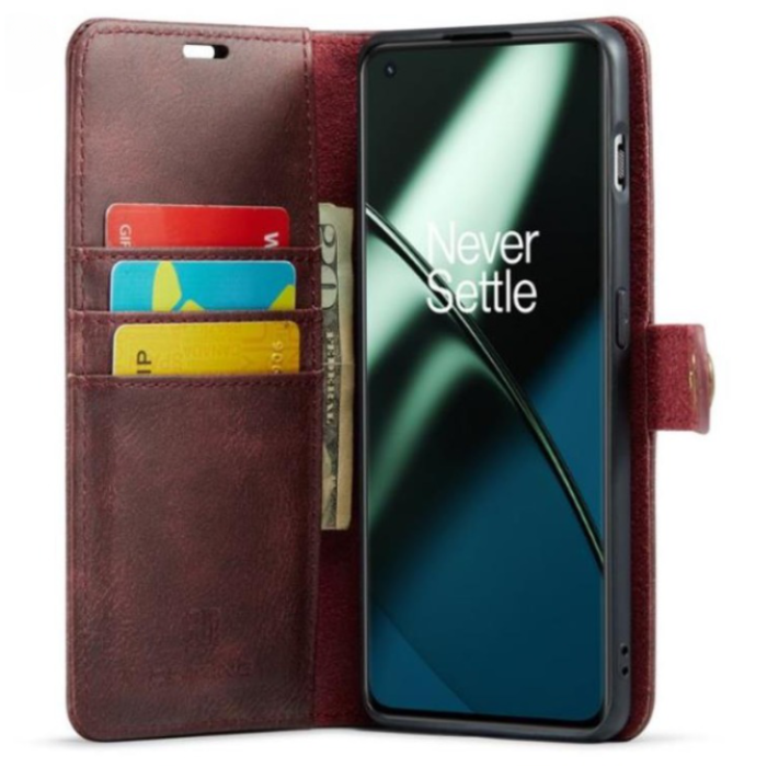 DG.MING - DG.MING OnePlus 11 Plånboksfodral Äkta Läder 2-i-1 - Röd