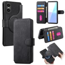 CASENEO - CASENEO Sony Xperia 10 VI Magnetiskt Pl&aring;nboksfodral Konstl&auml;der Svart