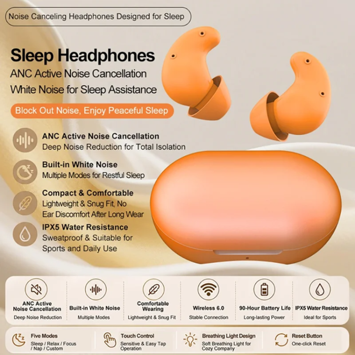 A-One Brand - In-Ear Trådlös Hörlurar S1 White Noise ANC IPX5 Bluetooth - Orange