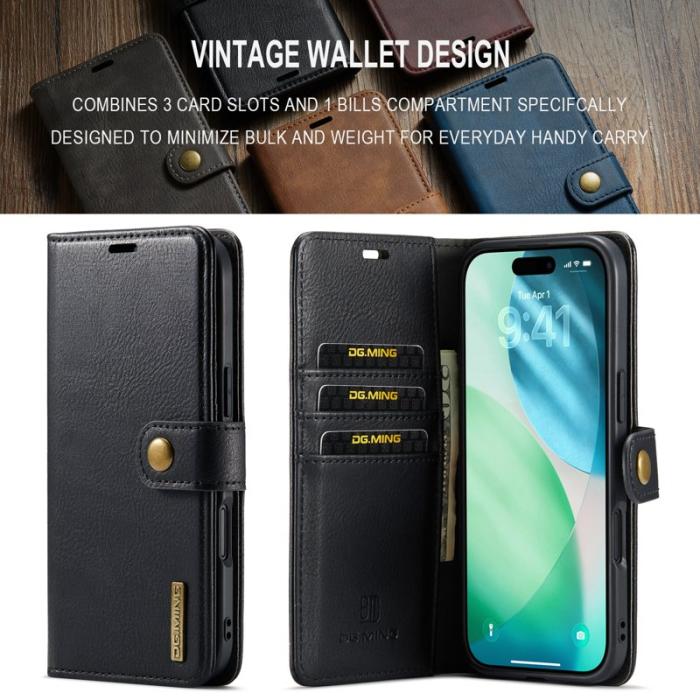 DG.MING - DG.MING iPhone Air Plånboksfodral Avtagbart Äkta läder Svart