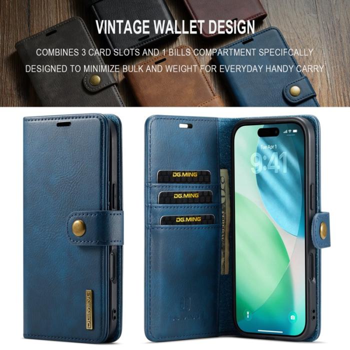 DG.MING - DG.MING iPhone Air Plånboksfodral Äkta Läder Avtagbart - Blå