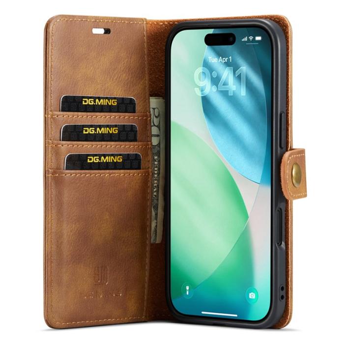 DG.MING - DG.MING iPhone Air Plånboksfodral Äkta Läder Avtagbart - Brun
