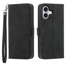 DIERFENG - DIERFENG DF-03 iPhone 16 Pl&aring;nboksfodral Anti-Drop Konstl&auml;der - Svart