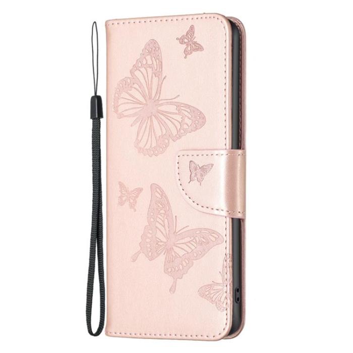 OEM - iPhone 14 Pro Max Plånboksfodral Butterflies Imprinted - Rosa Guld