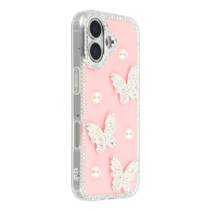 A-One Brand - iPhone 17 Mobilskal Rhinestone Edge Pearl Butterfly