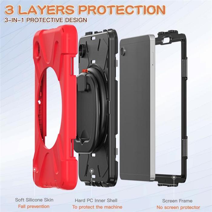A-One Brand - Galaxy Tab A9 Skal Kickstand Handle Grip - Röd / Svart