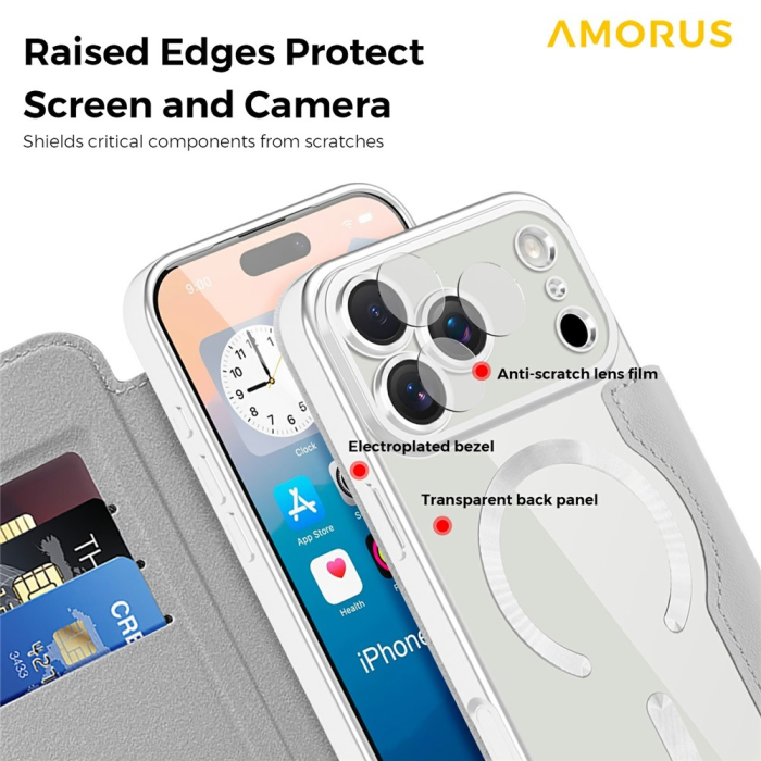 Amorus - AMORUS iPhone 17 Pro Plånboksfodral MagSafe RFID - Titangrå