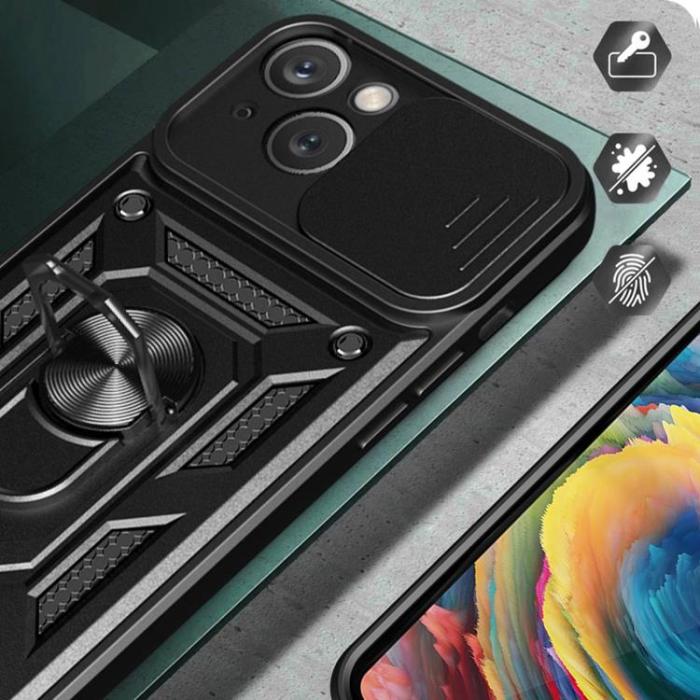 OEM - iPhone 14 Plus Skal Kameraskydd Kickstand - Svart