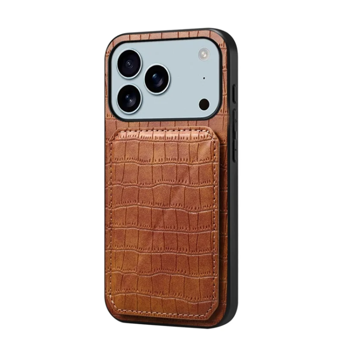 A-One Brand - iPhone 17 Pro Max Mobilskal Korthållare Crocodile Textured - Brun