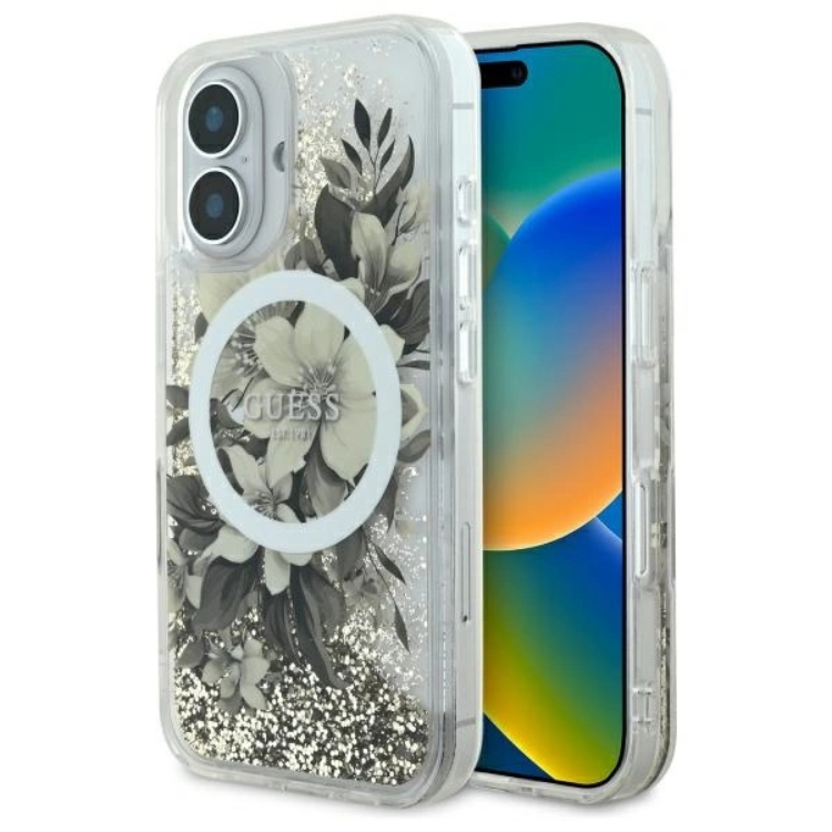 Guess iPhone 16 Mobilskal MagSafe Liquid Glitter Flower | 2353 | AlltMobil