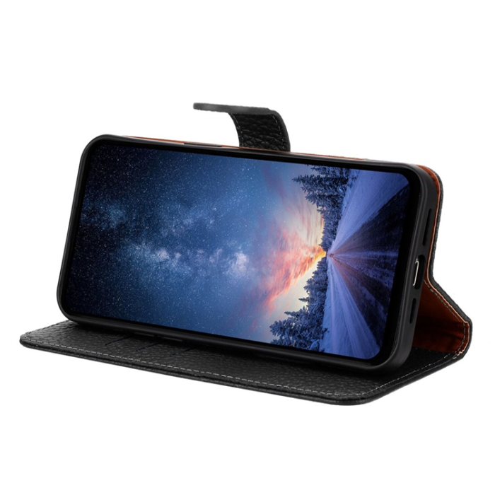 A-One Brand - Galaxy XCover 7 Pro Plånboksfodral Äkta Läder Litchi - Svart