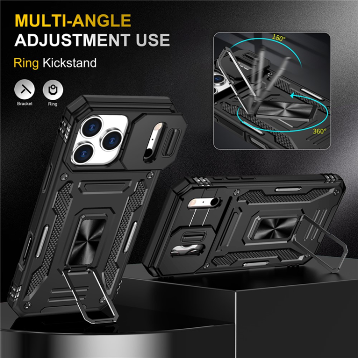 A-One Brand - iPhone 17 Pro Max Mobilskal Kickstand Lens Lid - Svart