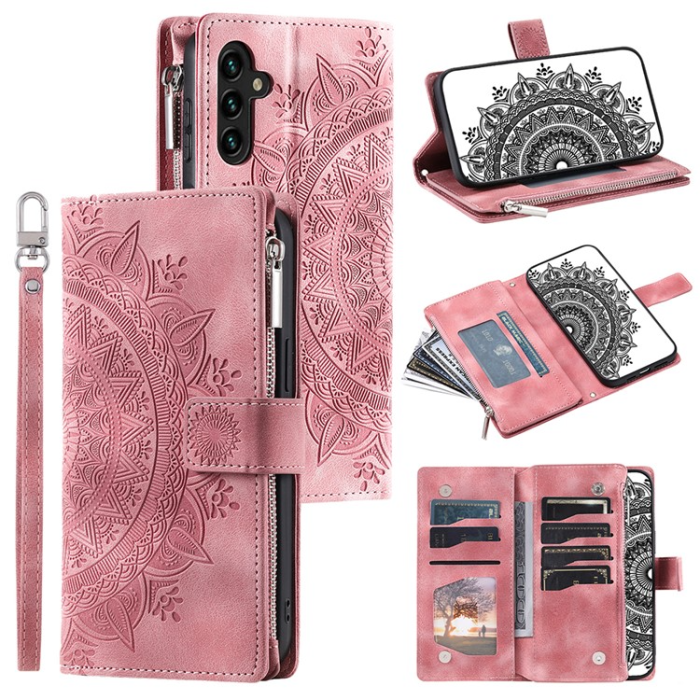 A-One Brand - Galaxy A34 5G Plånboksfodral Mandala Flower Imprinted - Rosa