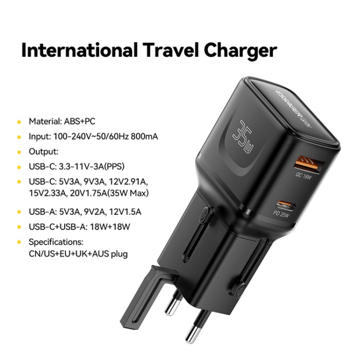 ESSAGER - ESSAGER GaN Snabbladdare 35W USB-C - USB-A US-EU-UK-AUS G535
