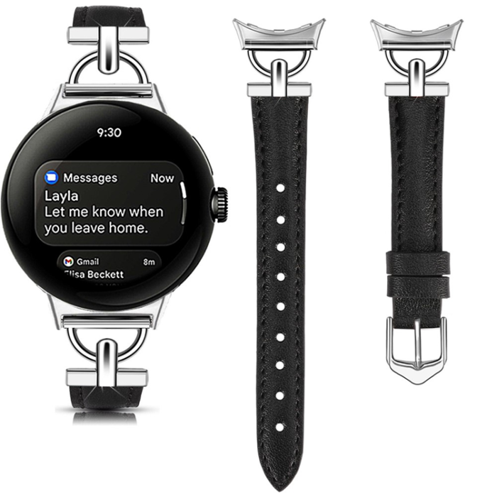 A-One Brand - Google Pixel Watch 2/3 (41mm) Armband Äkta Cow Läder - Svart