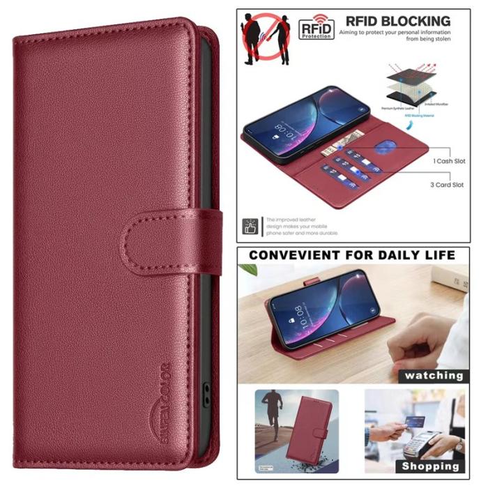 BINFEN COLOR - BINFEN Samsung Galaxy S26 Plus Fodral Äkta Läder RFID Skydd - Röd