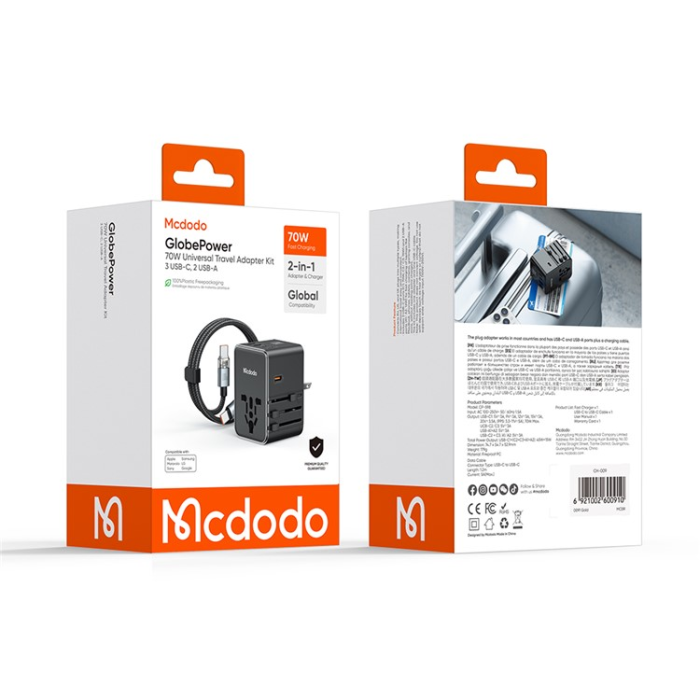 MCDODO - MCDODO Snabbladdare 70W 3x USB-C/2x USB-A med USB-C Kabel G5