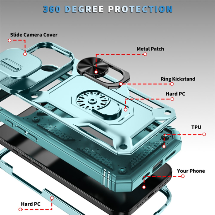 A-One Brand - iPhone 17 Mobilskal Slide Camshield Kickstand - Grön