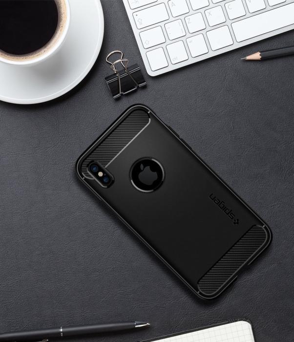 UTGATT4 - SPIGEN Rugged Armor Skal till Apple iPhone XS / X - Svart