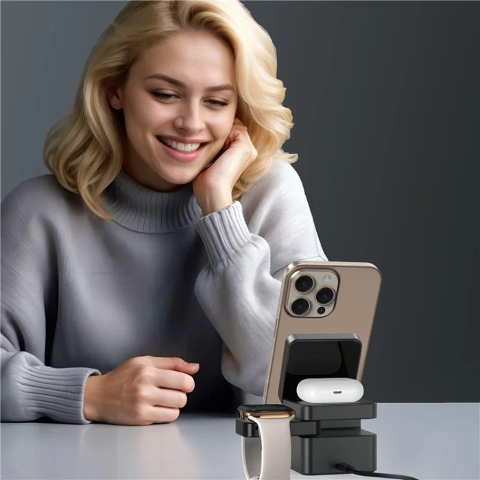 OEM - Qi2 MagSafe Trådlös Laddare iPhone, Apple Watch, Airpods