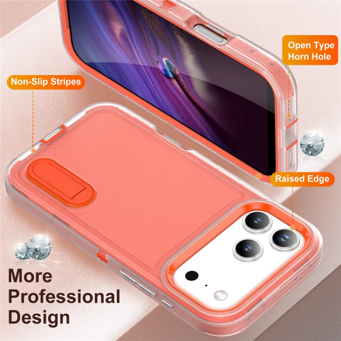 A-One Brand - iPhone 17 Pro Max Mobilskal Kickstand Silikon - Transparent/Orange