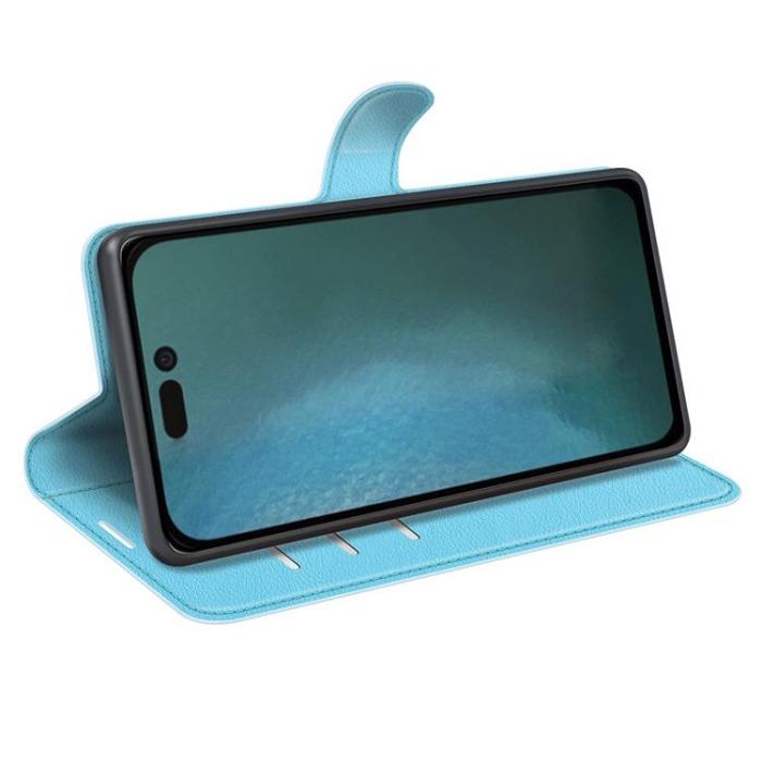 OEM - Litchi Flip iPhone 14 Pro Max Plånboksfodral - Blå