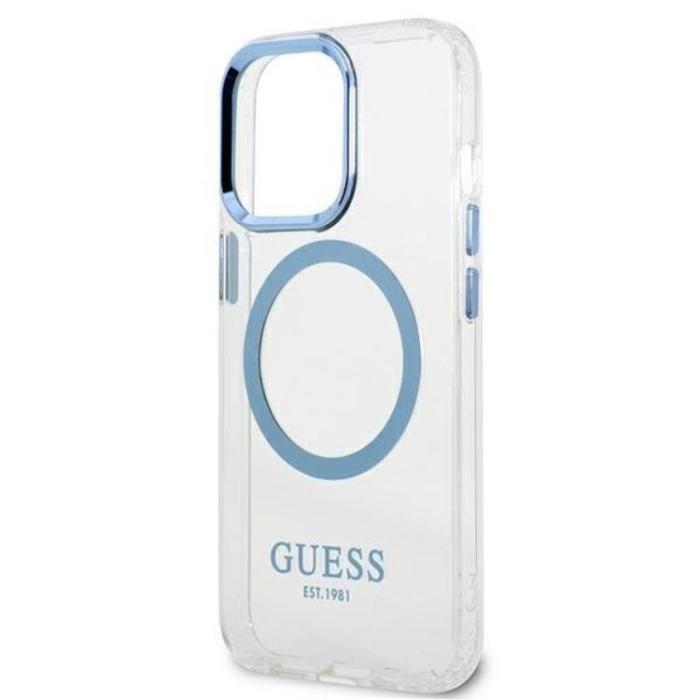 Guess - Guess iPhone 13 Pro Skal Magsafe Metal Outline - Blå