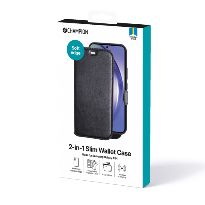 Champion - CHAMPION Galaxy A54 5G 2-in-1 Slim Plånboksfodral - Svart