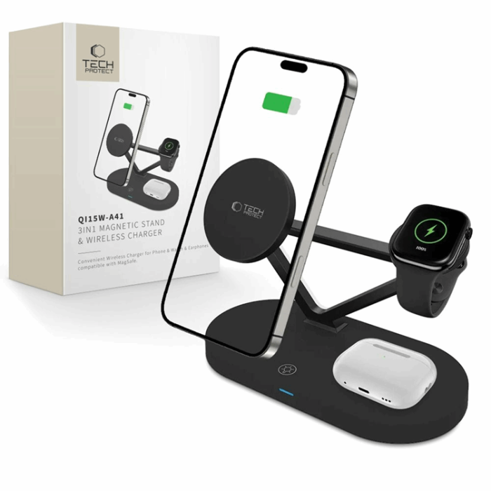 Tech-Protect - Tech-Protect 3-in-1 Trådlös Laddare iPhone, Apple Watch, AirPods -