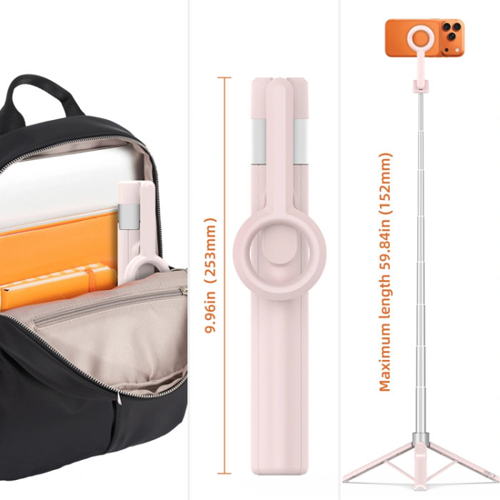Tech-Protect - Tech-Protect Trådlös Magsafe Selfiestick Tripod L10S - Rosa/Grå