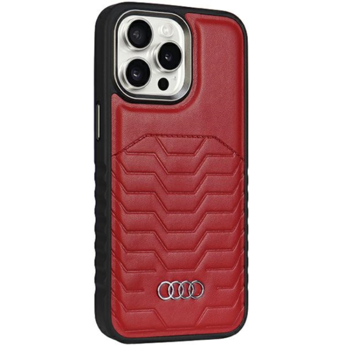 Audi - Audi iPhone 15 Pro Mobilskal Magsafe Synthetic Läder - Röd