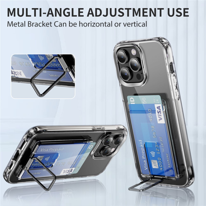 A-One Brand - Universal Magnetisk Mobil Korthållare med Kickstand RFID Transparent - Grå