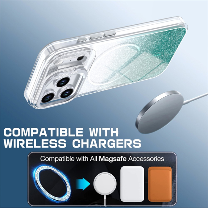 A-One Brand - iPhone 17 Pro Max Mobilskal MagSafe Shockproof Glitter Gradient - Blå