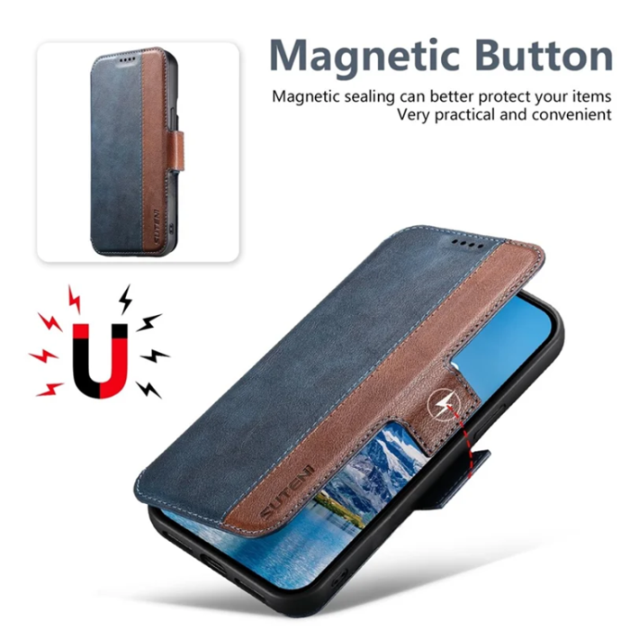 SUTENI - SUTENI iPhone 16 Pro Max Plånboksfodral Magsafe Cowhide - Blå