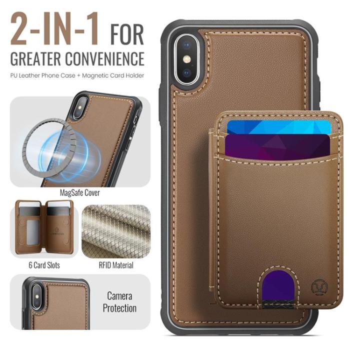 OEM - JEEHOOD iPhone X/XS Mobilskal KonstLäder MagSafe Stöd - Brun