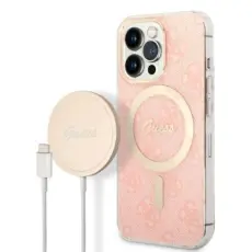 Guess - Guess iPhone 13 Pro Max Magsafe Skal Print + Trådlös Laddare - Rosa