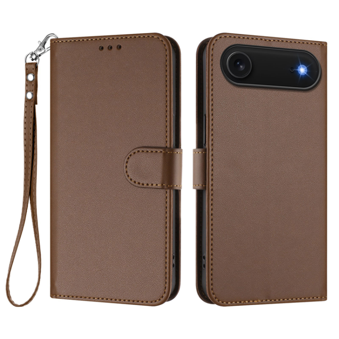 A-One Brand - iPhone 17 Air Plånboksfodral Läder med Handledsrem - Brun
